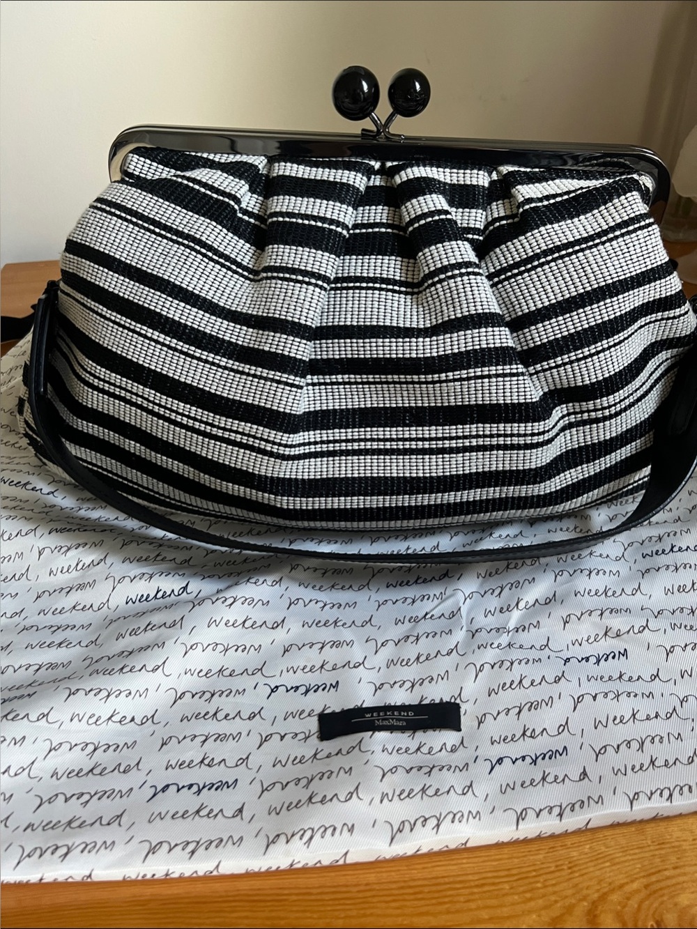 MaxMara Black and White Striped Frame Clutch/shoulder bag